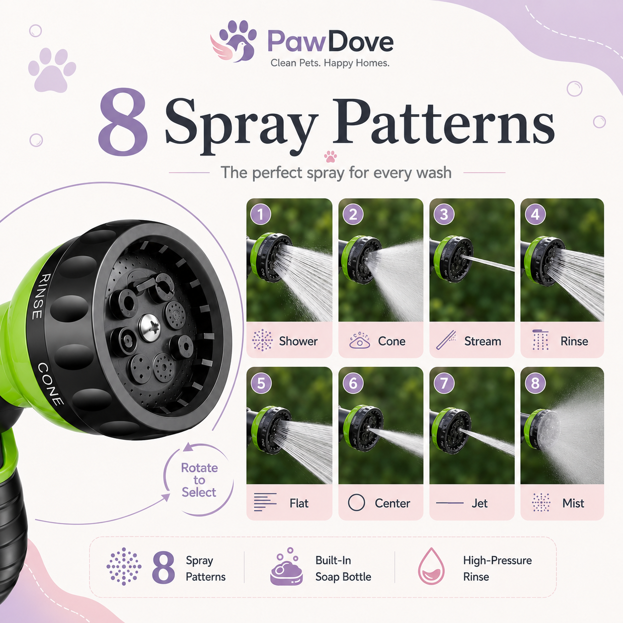 Dog Wash Spray - Built-in Soap Dispenser